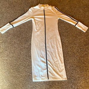 Boutique White Fitted Dress with Striped Detail. Fits small.